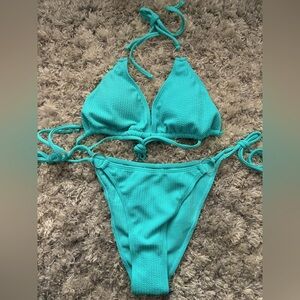 SHEIN Blue Bikini Set Halter Style with Tie Closures